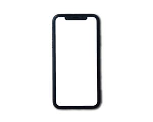A modern smartphone with a blank white screen isolated on a black background.