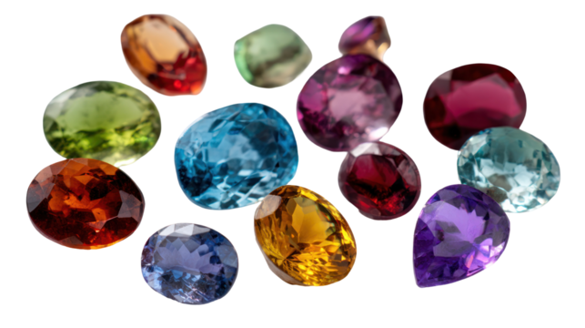Jewelry gem collection – group of loose gemstones on transparent background