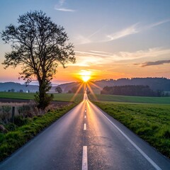 Obraz premium Winding road at sunset