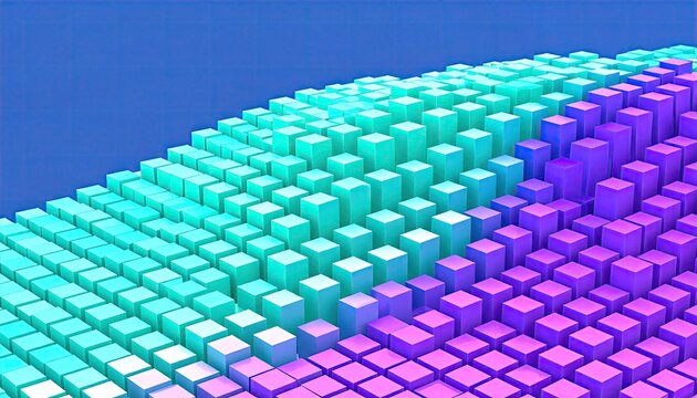 Abstract 3D Render of Cyan and Violet Cubes Diagonal Slope - Powered by Adobe
