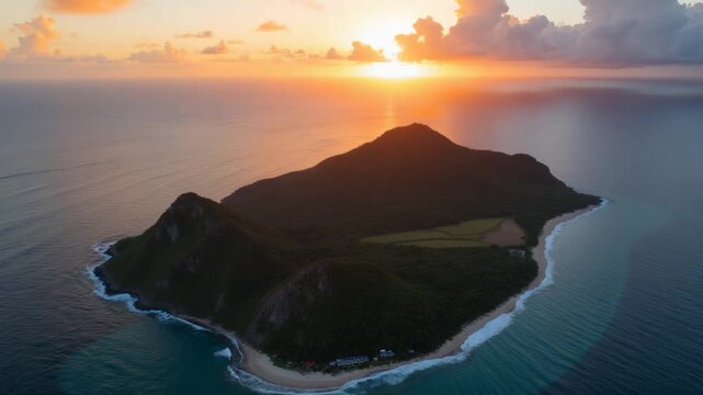 Top view of the Le MORNE peninsula on the island of Mauritius at sunset