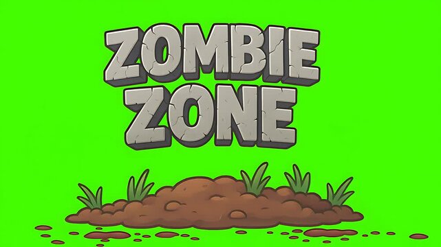 Zombie Zone: Cartoon Game Title with Green Screen Background