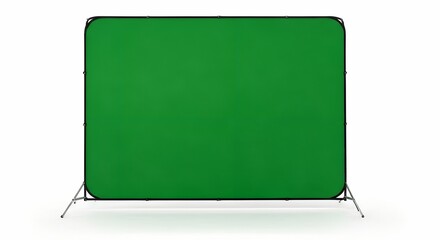 Obraz premium Professional Portable Chroma Key Green Screen on a Stand Isolated on a White Studio Background.