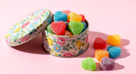 Heart-Shaped Candies in a Vintage Tin Box