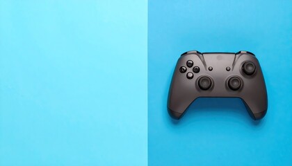 Black Wireless Game Controller on Blue Background