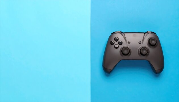 Black Wireless Game Controller on Blue Background