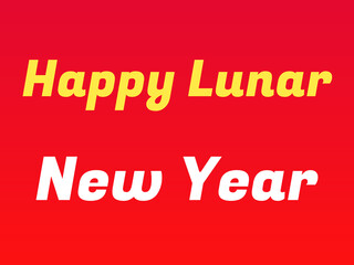 Happy Lunar New Year festive typography. Vibrant yellow and white text on a bold red background for celebrations