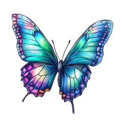 Wundersch&ouml;ne bunt schimmernde Schmetterlinge isoliert auf transparentem Hintergrund