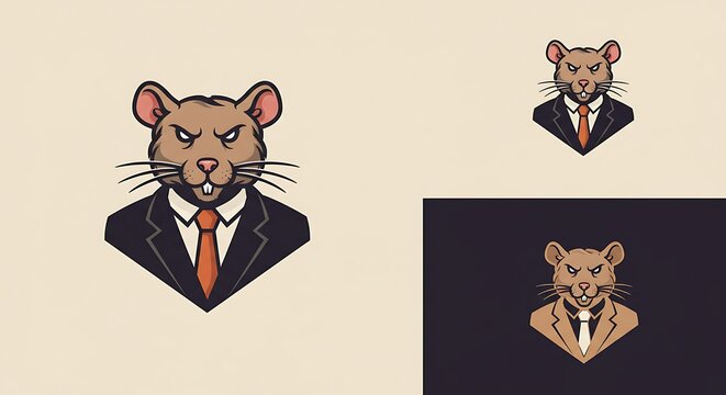 Fierce rat character dressed in a corporate suit, an executive mascot logo design for a business brand