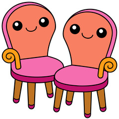 Whimsical pair of chairs with smiling faces, perfect for children's decor or playful interior designs, adding a touch of fun and imagination to any room, a vibrant and cheerful choice