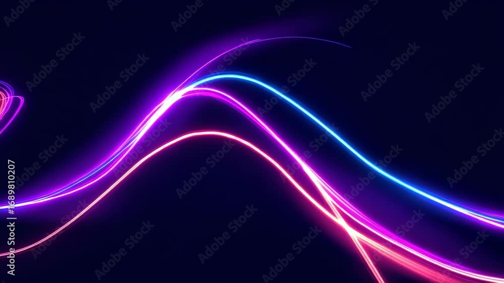 Poster dynamic neon light wave patterns with vibrant glowing lines in motion