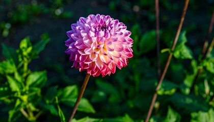 Obraz premium Vibrant dahlia in garden setting