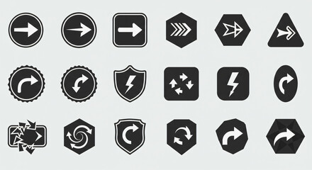 Dynamic assortment of sleek black and white arrow icons and diverse directional symbols, ideal for user interface design, web navigation, and digital application elements