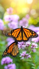 Naklejka premium Monarch butterflies on a flower