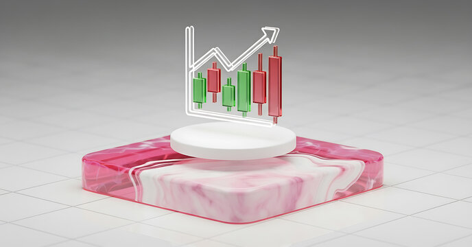 3D render of a translucent Stock market candlestick chart icon