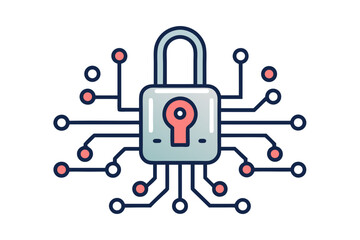 Cyber lock circuit board connections security outline icon