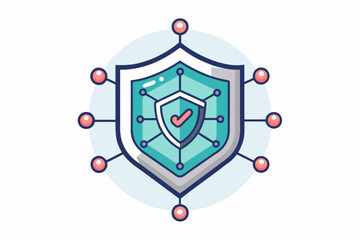 Cyber shield ai nodes outline security protection icon