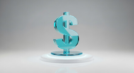 3D render of a translucent cyan dollar sign icon