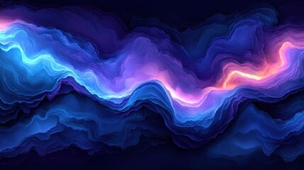 Abstract layered wavy forms in vibrant blues, purples, and pinks