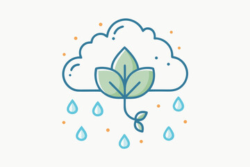 Rain cloud droplets watering leaf eco friendly design  