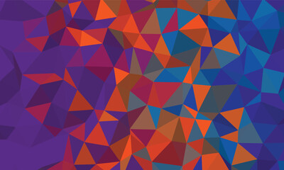 Obraz premium Polygonal pattern features a mosaic of triangular shapes in violet, blue and orange