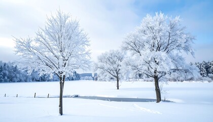 Fototapeta premium Winter wonderland landscape with frosted trees