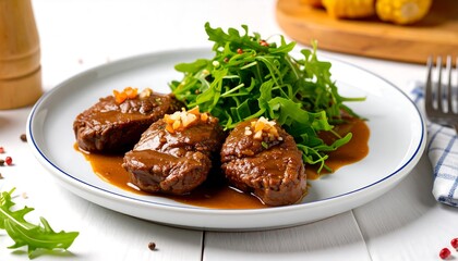 Braised beef with arugula salad