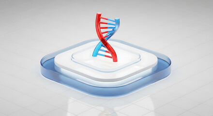 3D render of a translucent red blue dna double helix icon