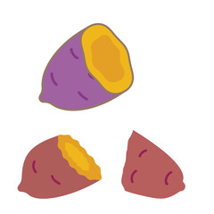 焼き芋の断面と皮付きさつまいものかわいいイラスト素材