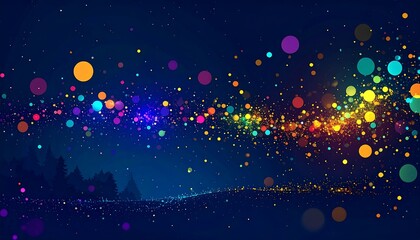 Colorful starry night over a dark landscape