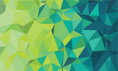 Abstract geometrical background features triangular shapes in varied tones of green and teal colors