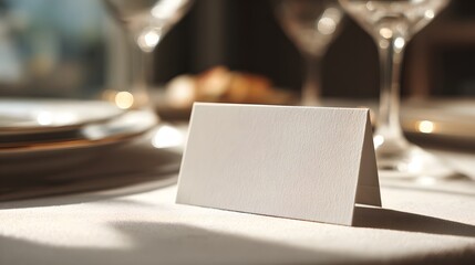 Blank paper name card on elegant restaurant table