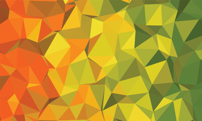 Vivid low polygon background displaying gradients of orange, yellow, and green hues with many geometric shapes