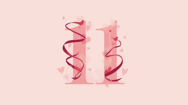 Elegant Romantic Number Eleven Celebration with Heart and Ribbon Ornament Illustration