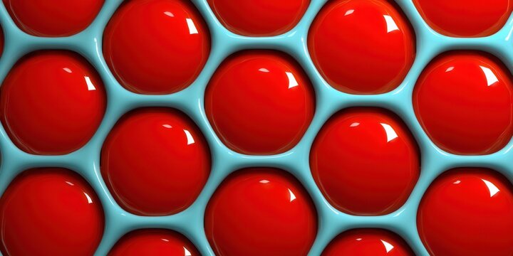 Red spheres in a honeycomb pattern create a bright, repeating abstract design.