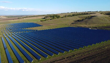 Aerial View Of Solar Panels In Rural Landscape