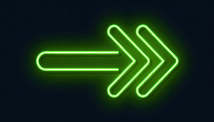 Fototapeta premium Bright Green Neon Arrow Icon on Dark Background