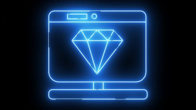 monitor screen icon and diamond icon with neon effect that lights up