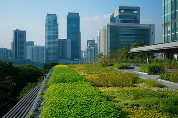 Fototapeta premium Urban Rooftop Garden with Lush Greenery and Soft Light