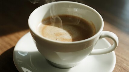 Steaming Cup of Coffee in Gentle Morning Light, Warm and Inviting Breakfast Scene