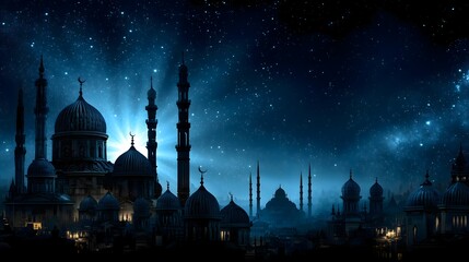 Dusk sky and mosque silhouettes