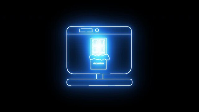 monitor screen icon and chocolate bar icon with neon lights