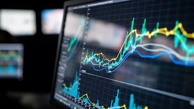 Data Visualization with Graphs on Monitor in Modern Workspace