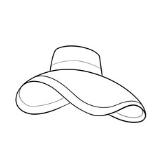 Woman's sun hat summer clothing clip art hand drawn black and white 