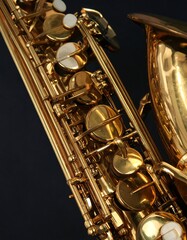 Obraz premium Polished brass saxophone keys