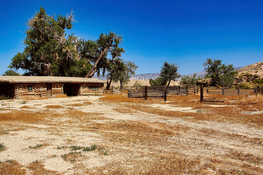 The Bunkhouse and the Corral on the Historic Mason-Lovell Ranch in the Bighorn Canyon National Recreation Area in Wyoming.