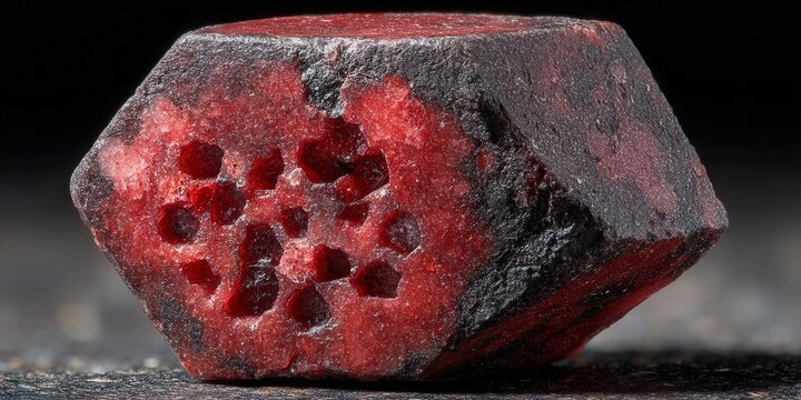 A stunning close-up showcases a faceted red garnet crystal with captivating detail and texture.