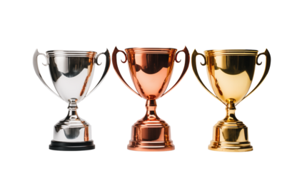 Victory: Gold, Silver, Bronze Trophy Cups  transparent background png