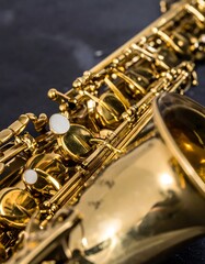 Obraz premium Polished gold saxophone close-up