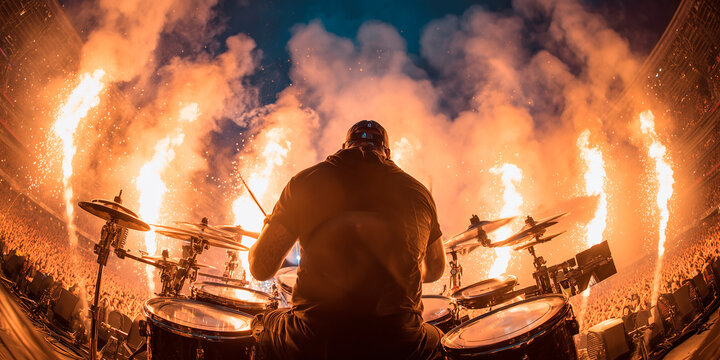 Baterista tocando en un concierto frente a un p&uacute;blico extasiado